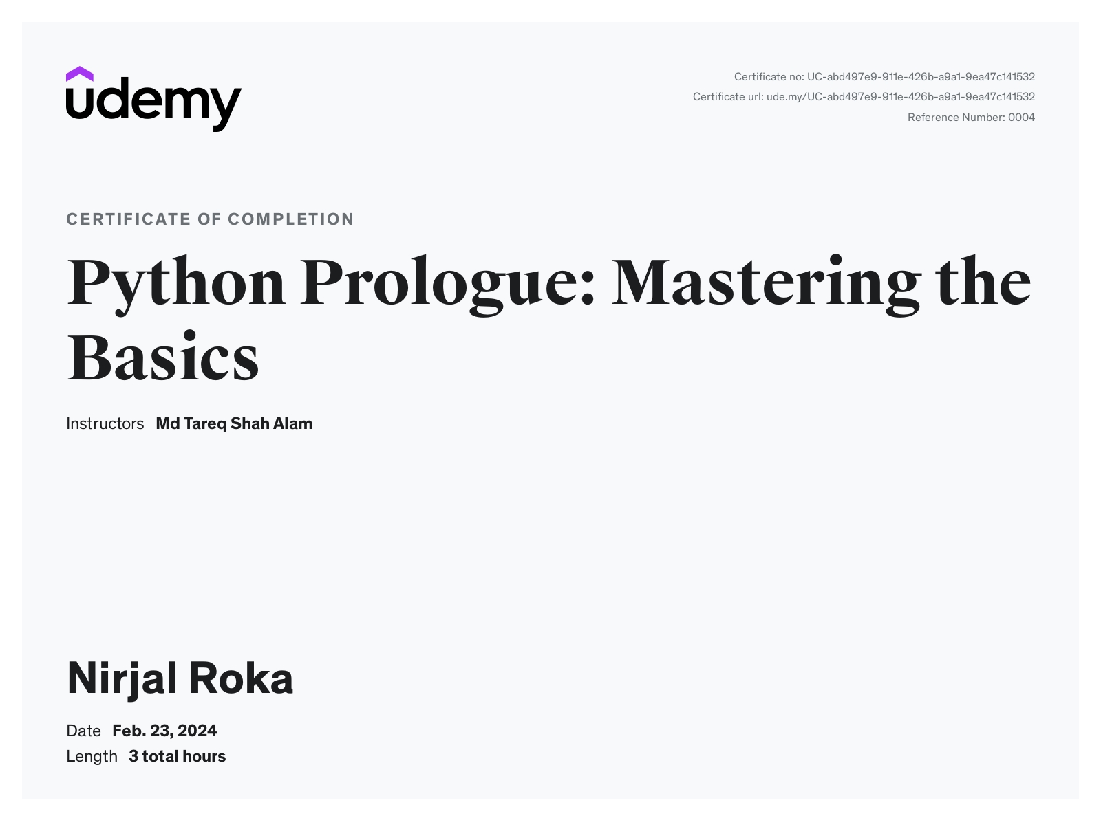 Python Programming Lounge Certificate